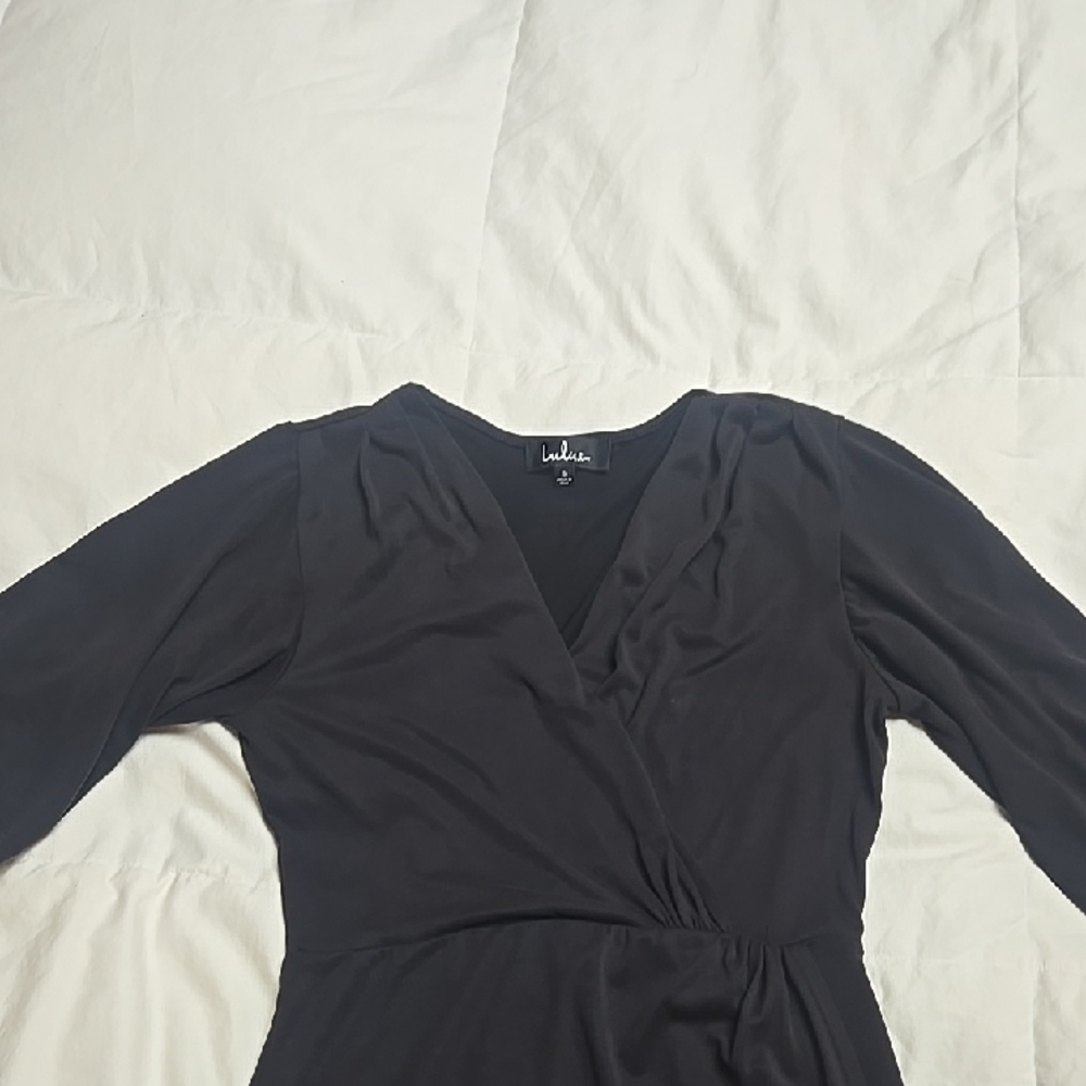 Lulu's Charcoal Long Sleeve Wrap Dress